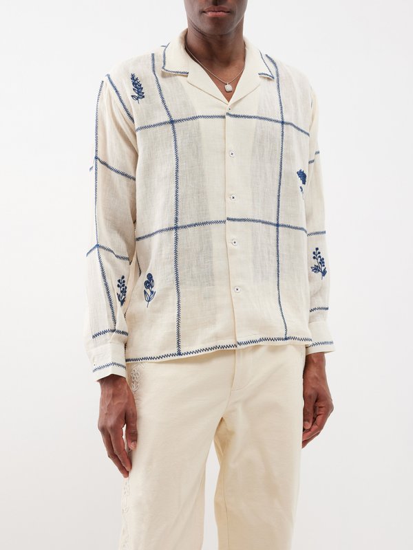 HARAGO Floral-embroidered cotton-blend shirt