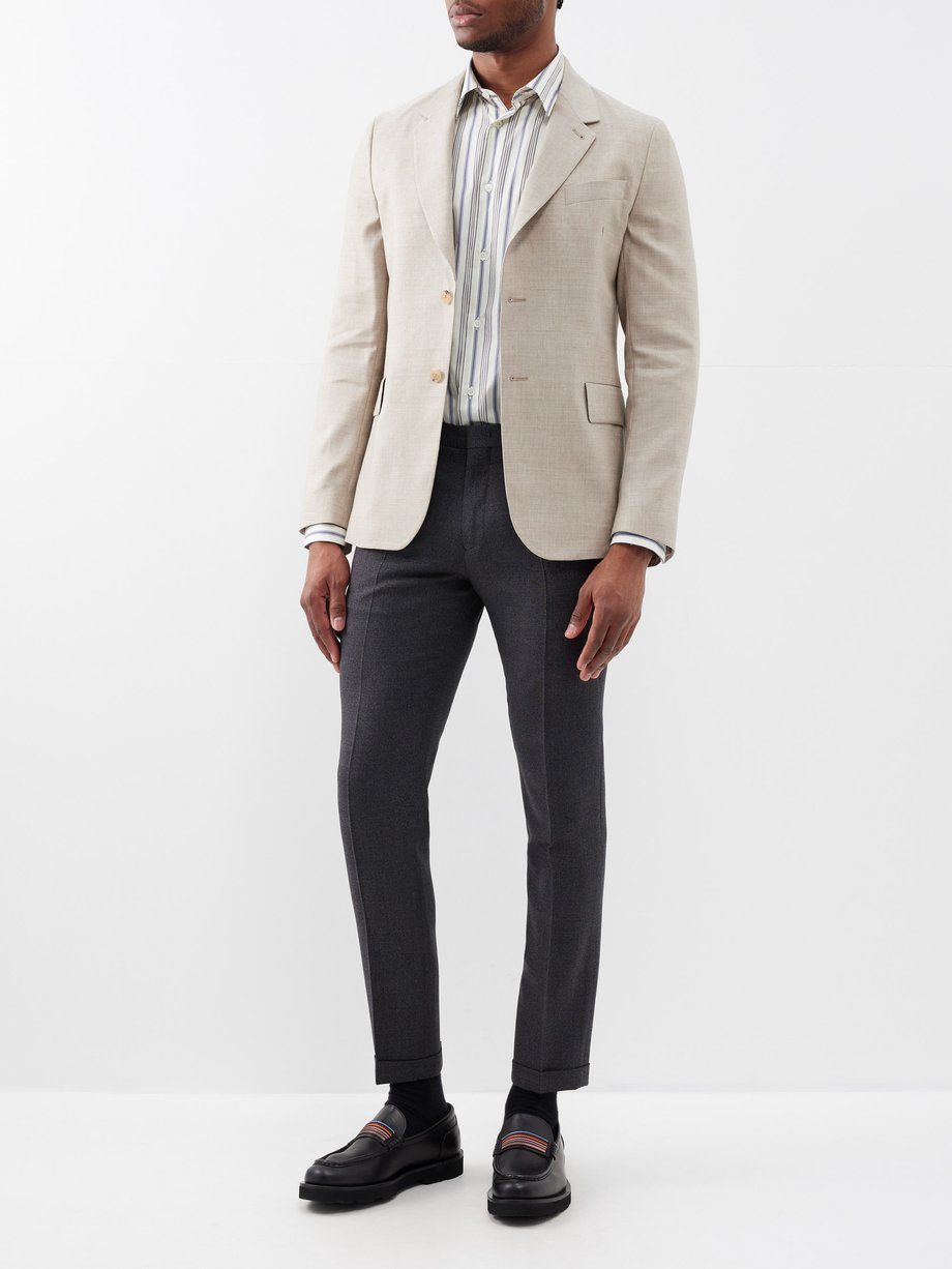 Beige Single-breasted wool & linen-blend suit jacket | Paul Smith