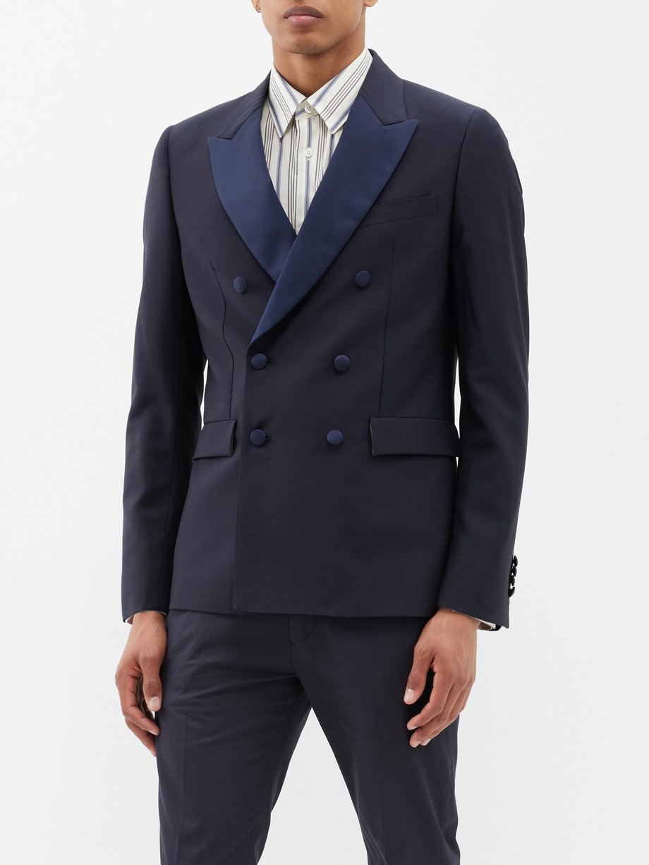 Navy Double-breasted wool-blend suit jacket | Paul Smith | MATCHES UK