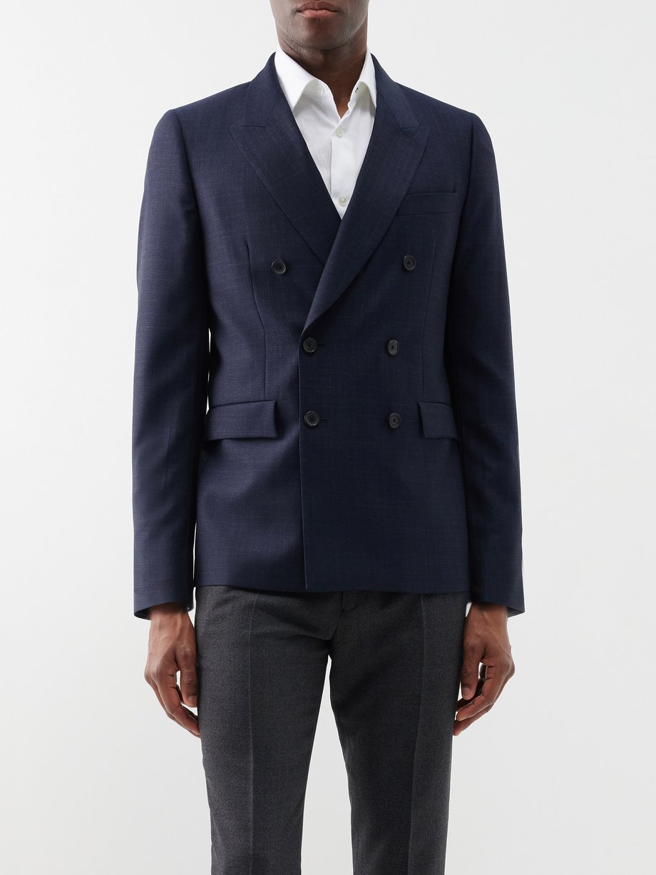 Navy Double-breasted wool suit jacket | Paul Smith | MATCHES UK