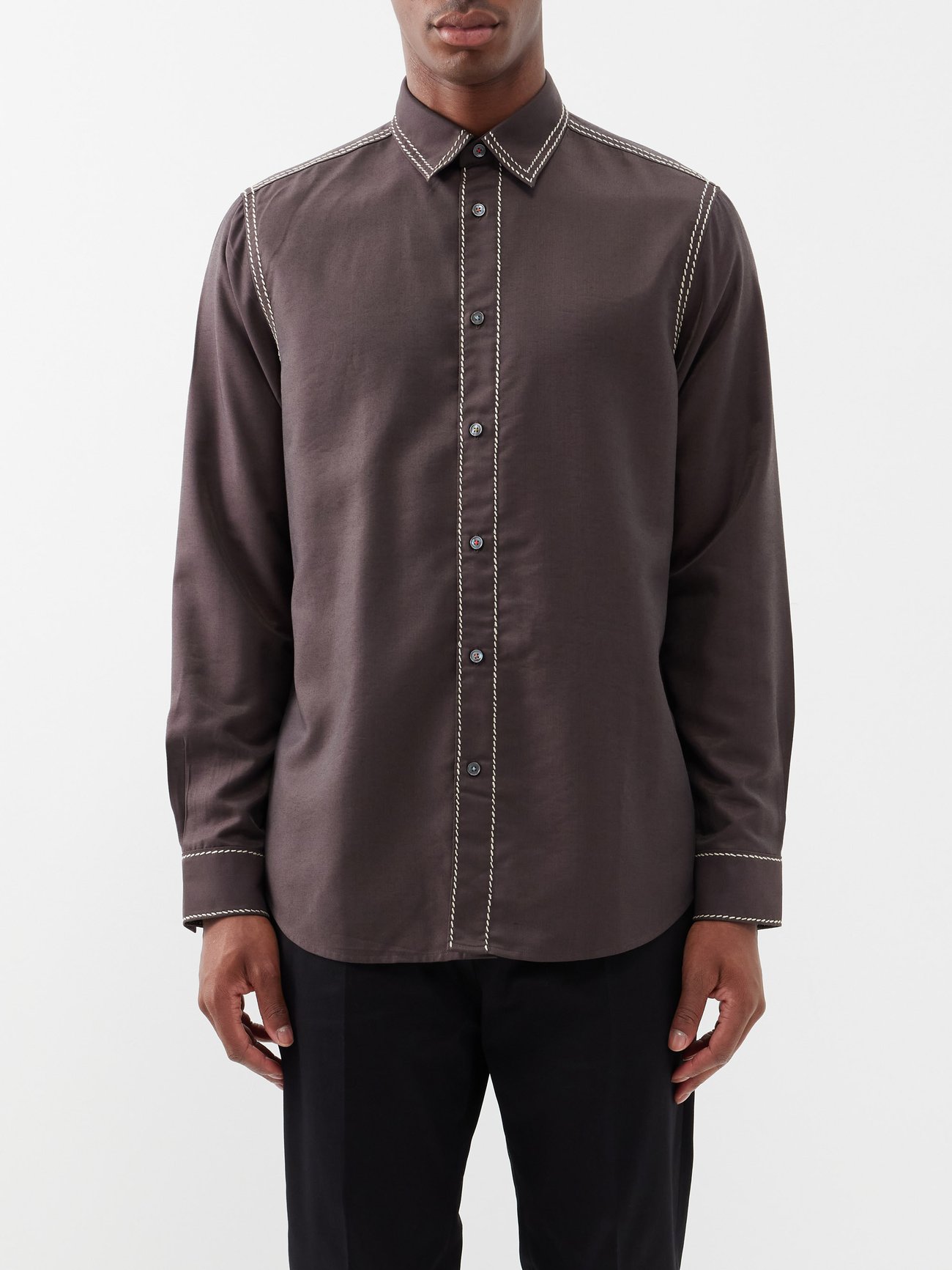 Brown Contrast-stitch twill shirt | Paul Smith | MATCHES UK