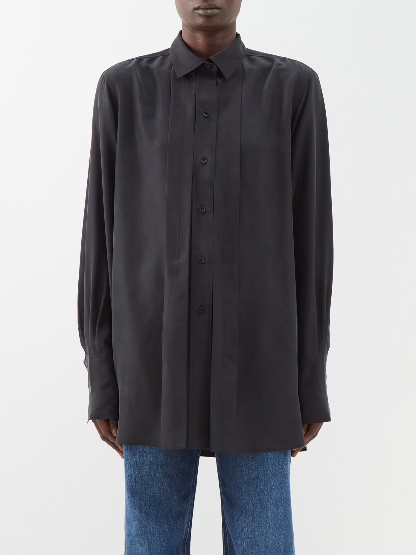 토템 Toteme Pleated-panel satin shirt,basicInfo:{code:1531512