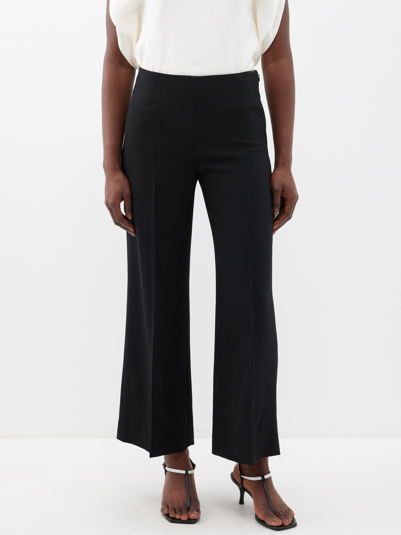 Black Wide-leg viscose-blend crepe trousers, Toteme