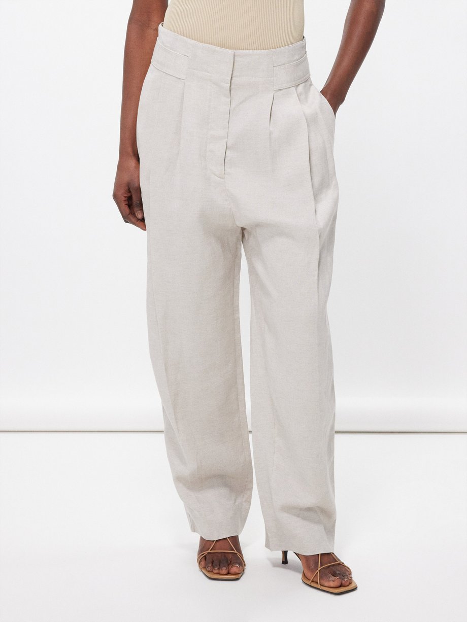 White Double-pleated linen-blend twill trousers | Toteme | MATCHES UK