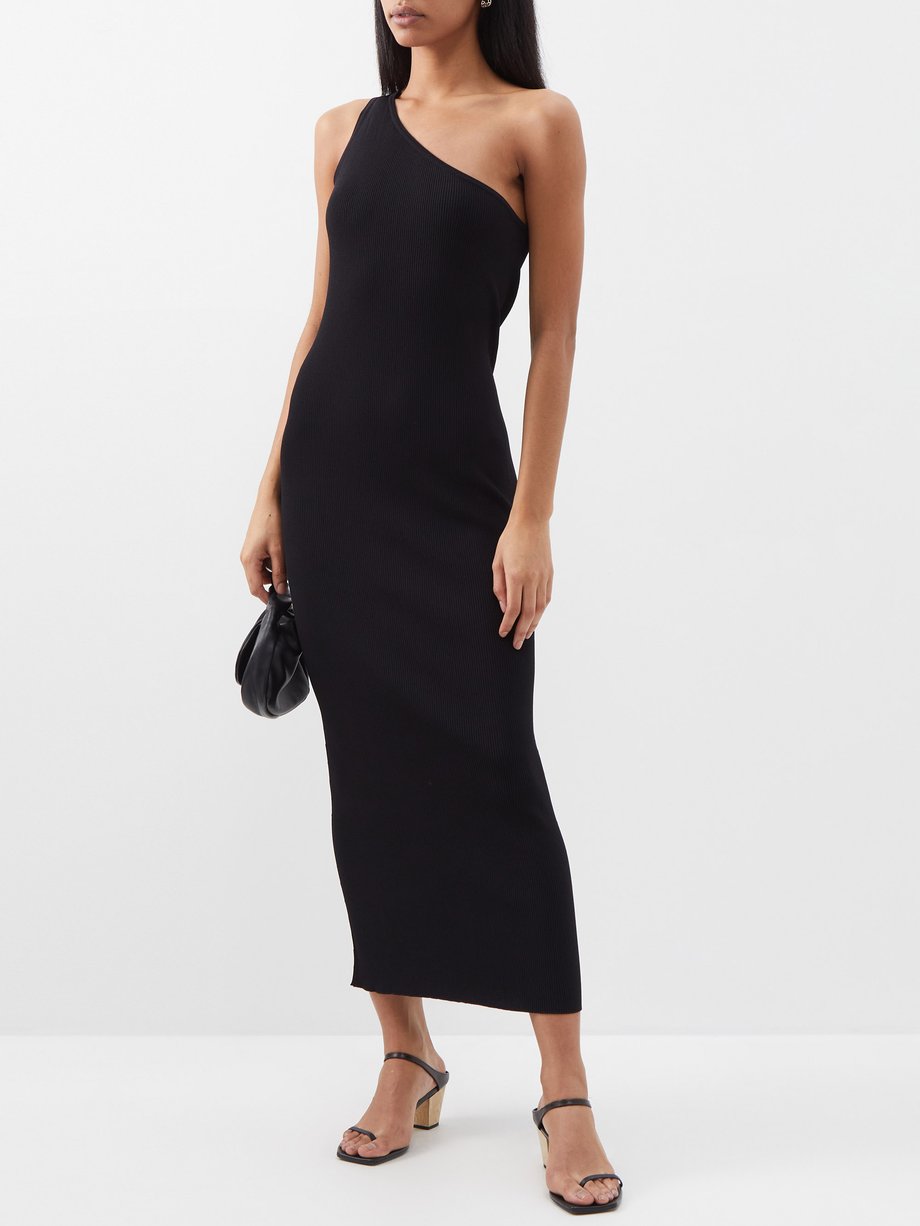 Black One-shoulder ribbed maxi dress | Toteme | MATCHES UK