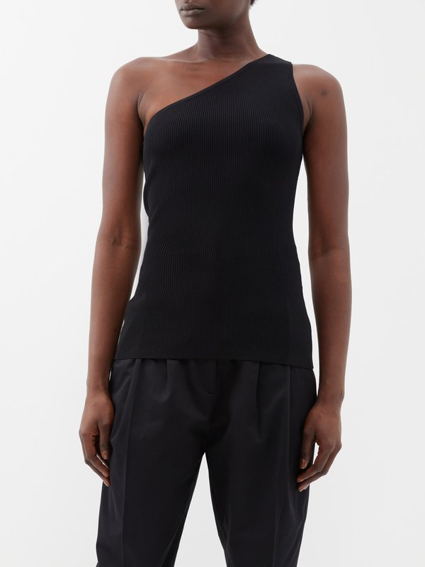 Black One-shoulder ribbed top | Toteme | MATCHES UK