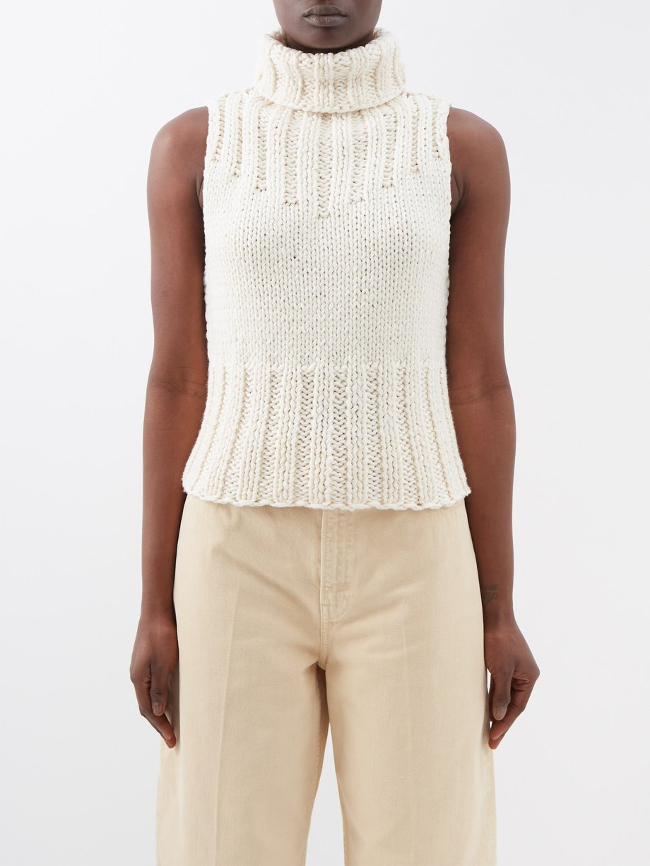 Neutral Roll-neck hand-knitted wool top | Toteme | MATCHES UK