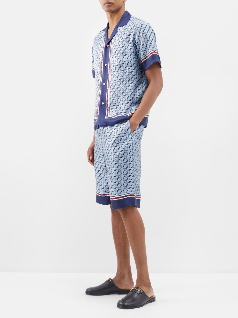 Blue Geometric G-print silk shorts | Gucci | MATCHESFASHION UK