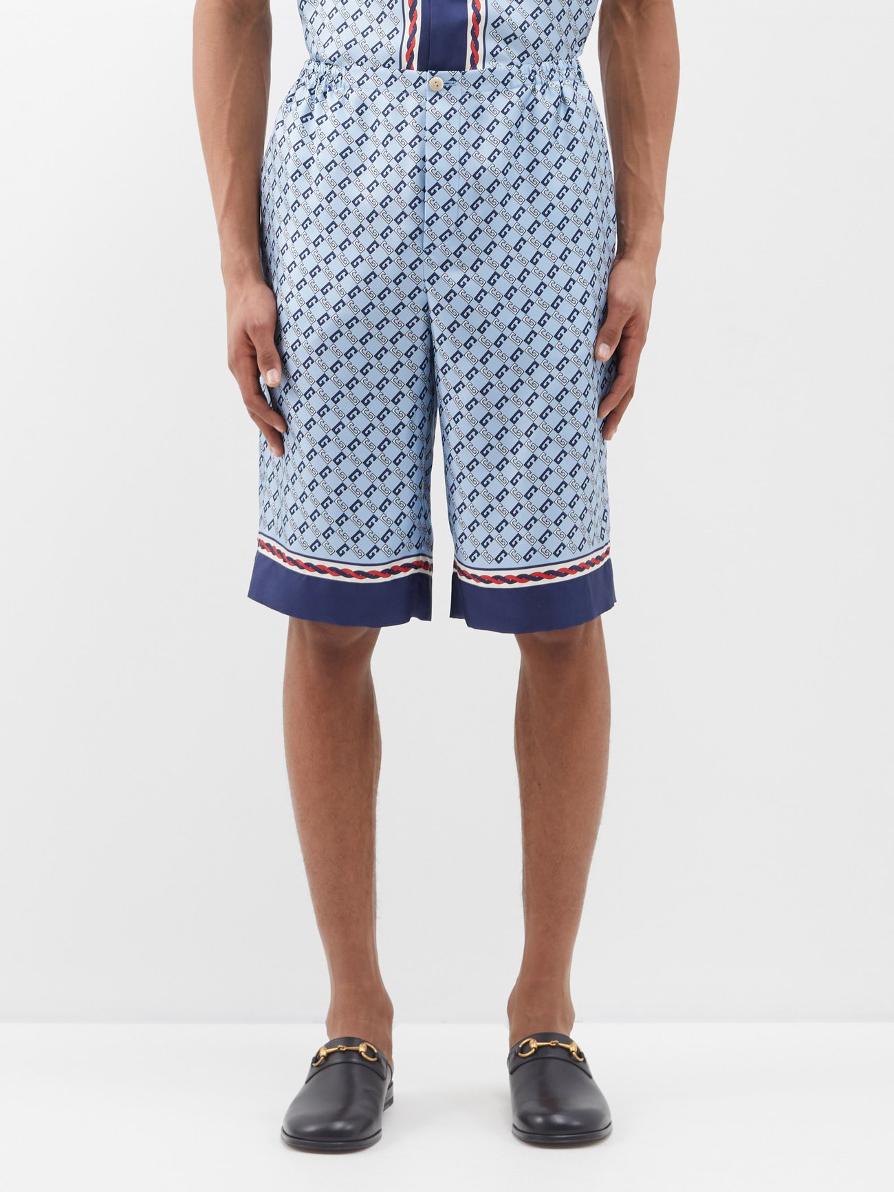 Geometric G-print silk shorts