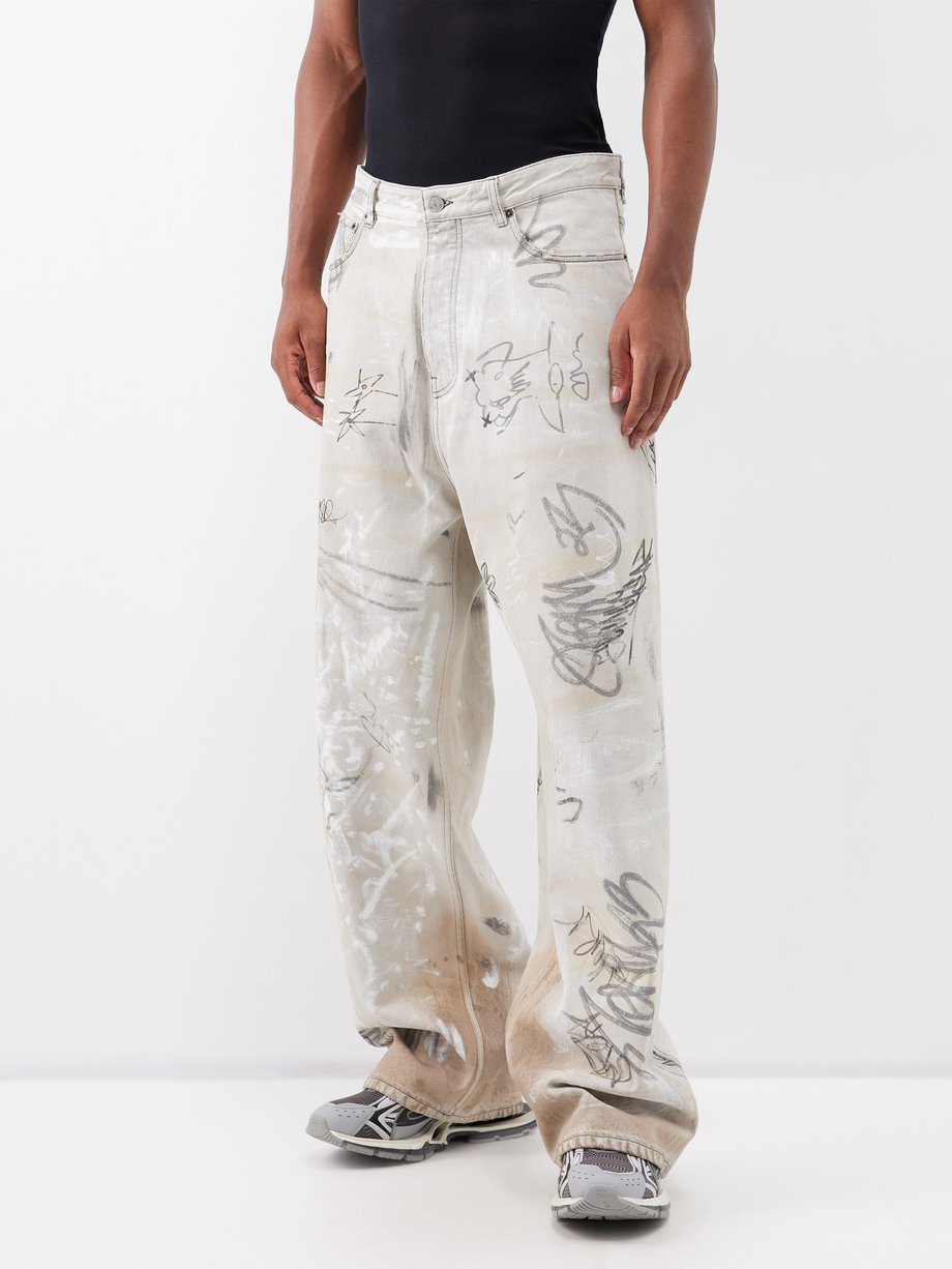 White Graffiti-print organic wide-leg jeans | Balenciaga | MATCHES UK