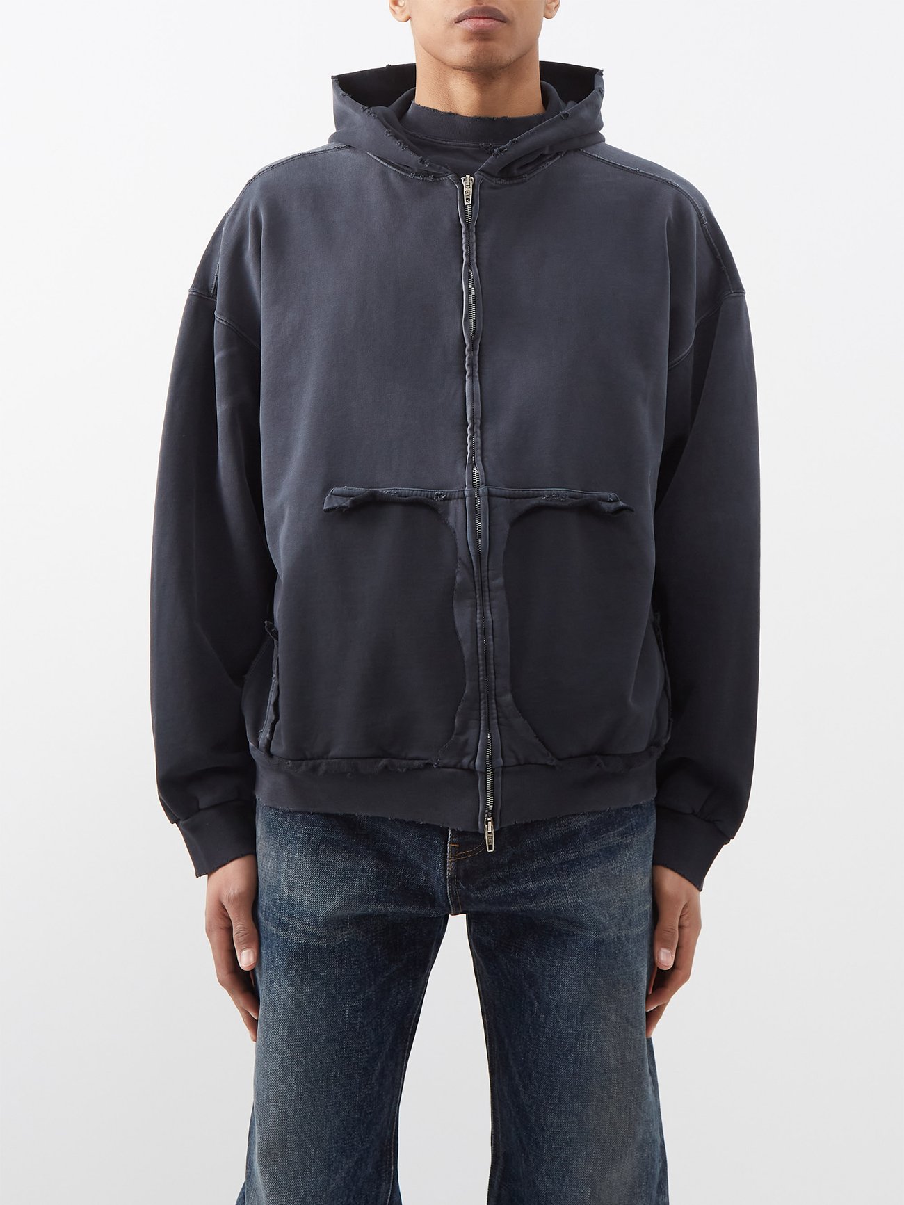 Black Tape-logo distressed cotton-jersey hoodie | Balenciaga