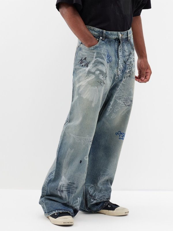 Blue Graffiti-print wide-leg jeans, Balenciaga
