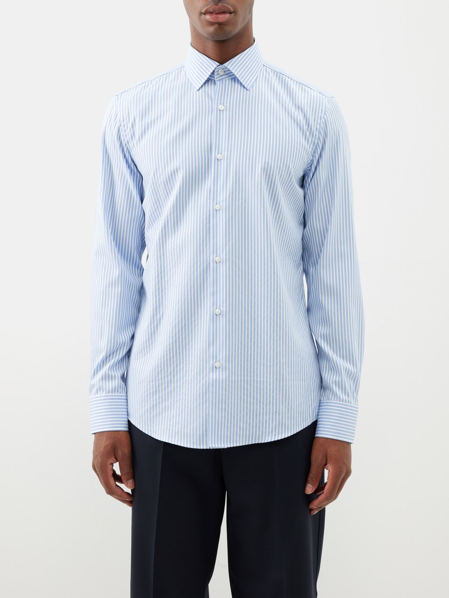 Blue Hank striped cotton-blend shirt | BOSS | MATCHES UK