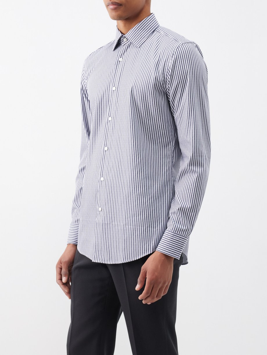 White Hank striped cotton-blend shirt | BOSS | MATCHES UK