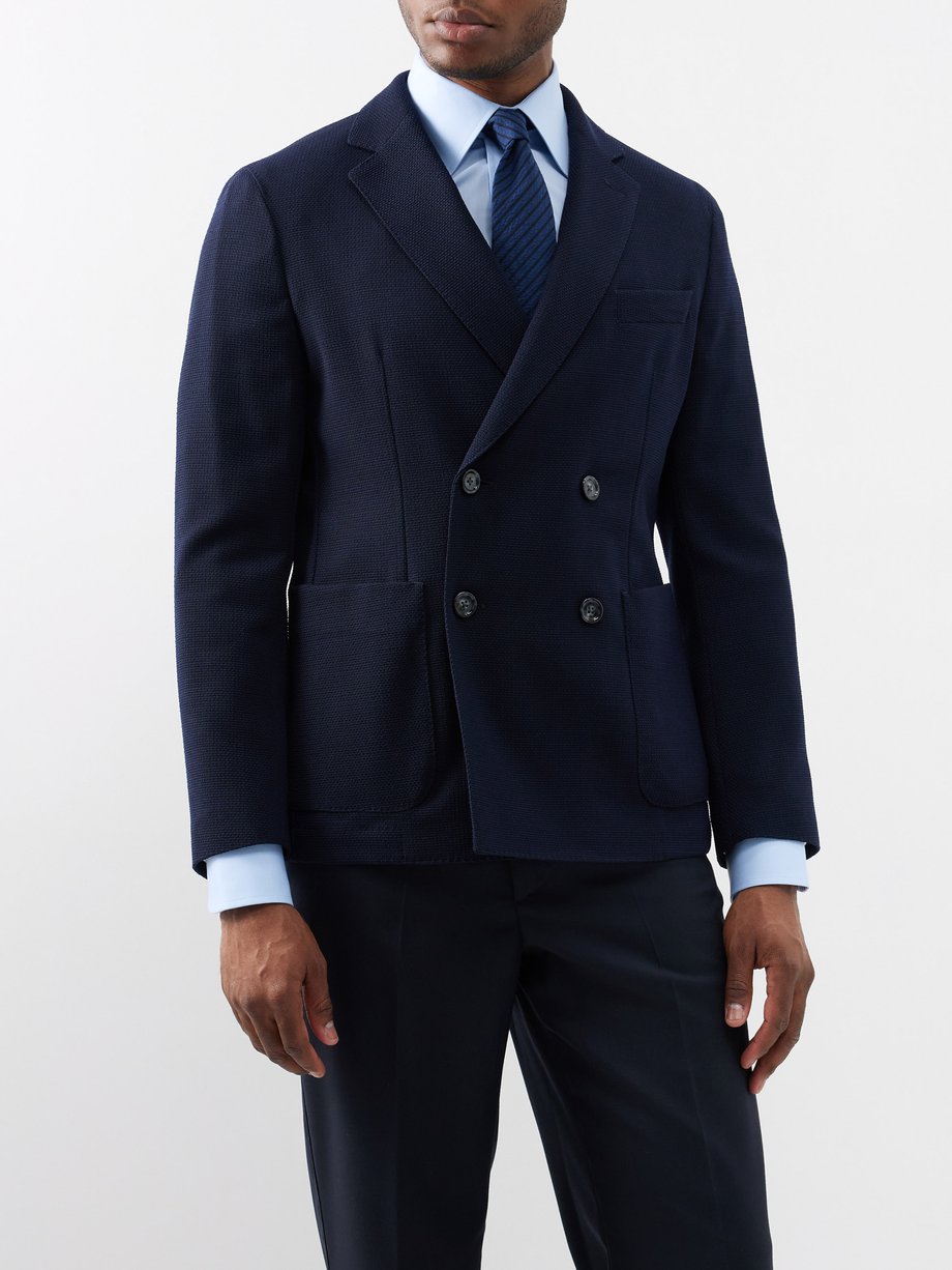 Navy Hanry double-breasted wool-blend blazer | BOSS | MATCHES UK