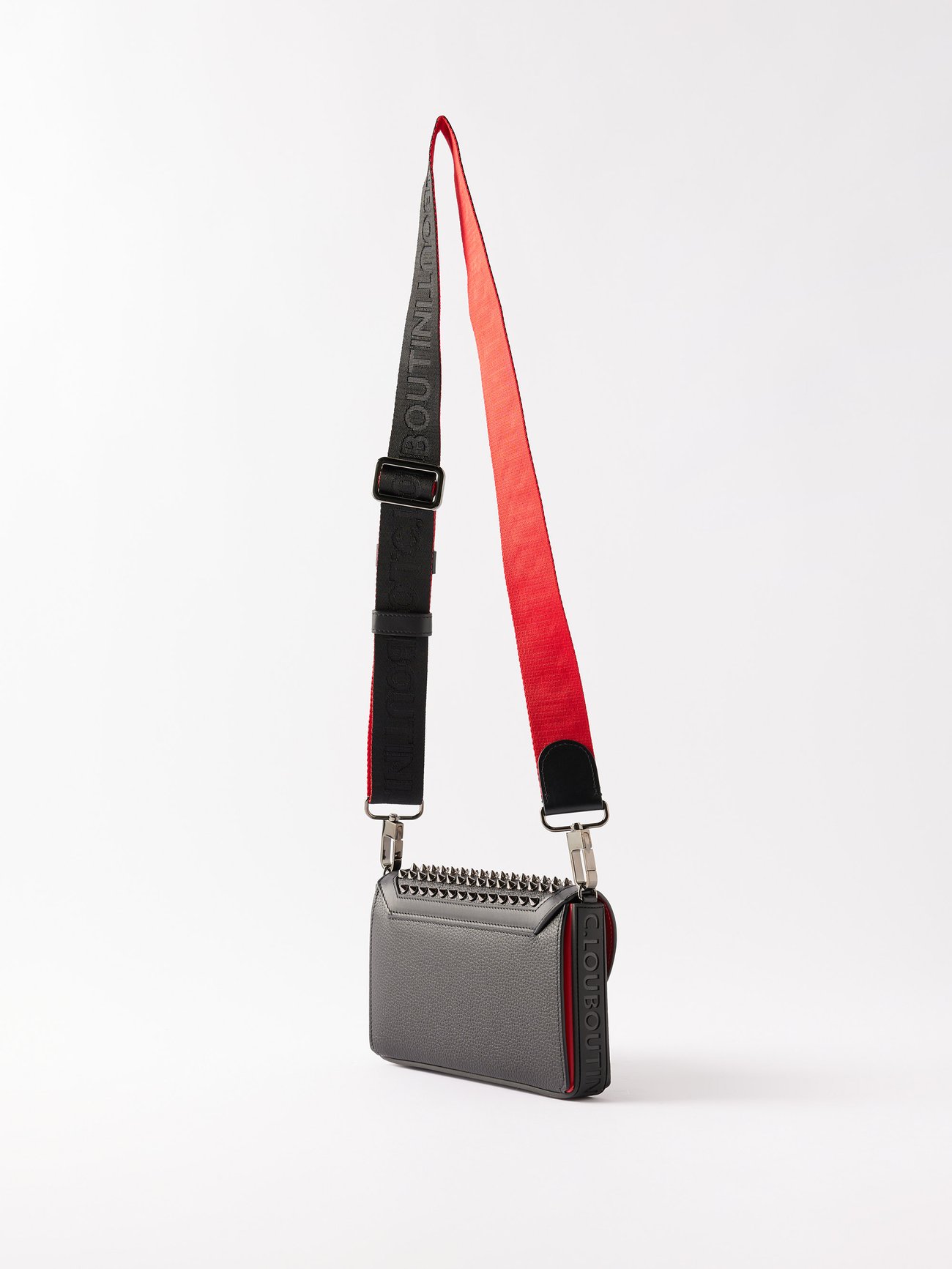 CHRISTIAN LOUBOUTIN: Explorafunk wallet bag in grained leather with Spikes  - Black