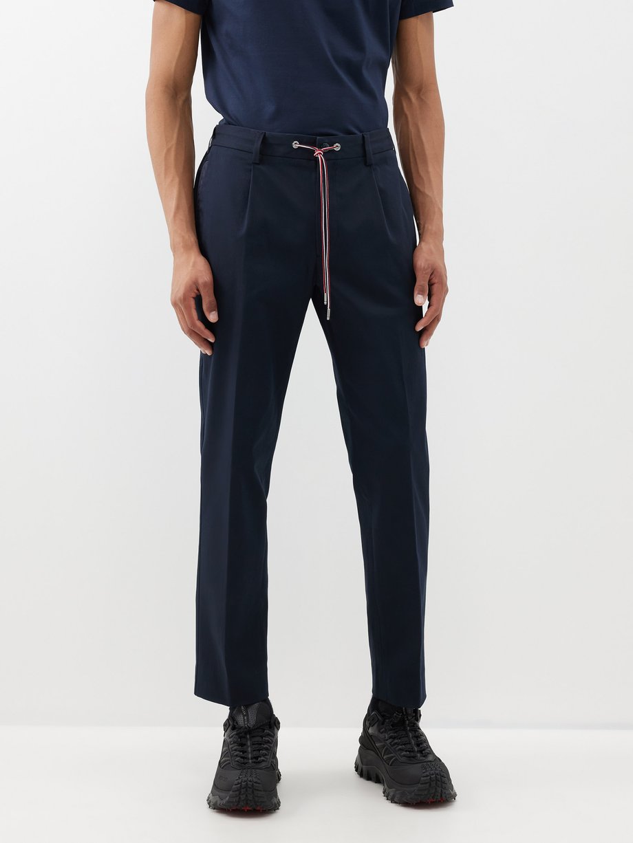 Navy Elasticated-waist pleated twill trousers | Moncler | MATCHESFASHION UK
