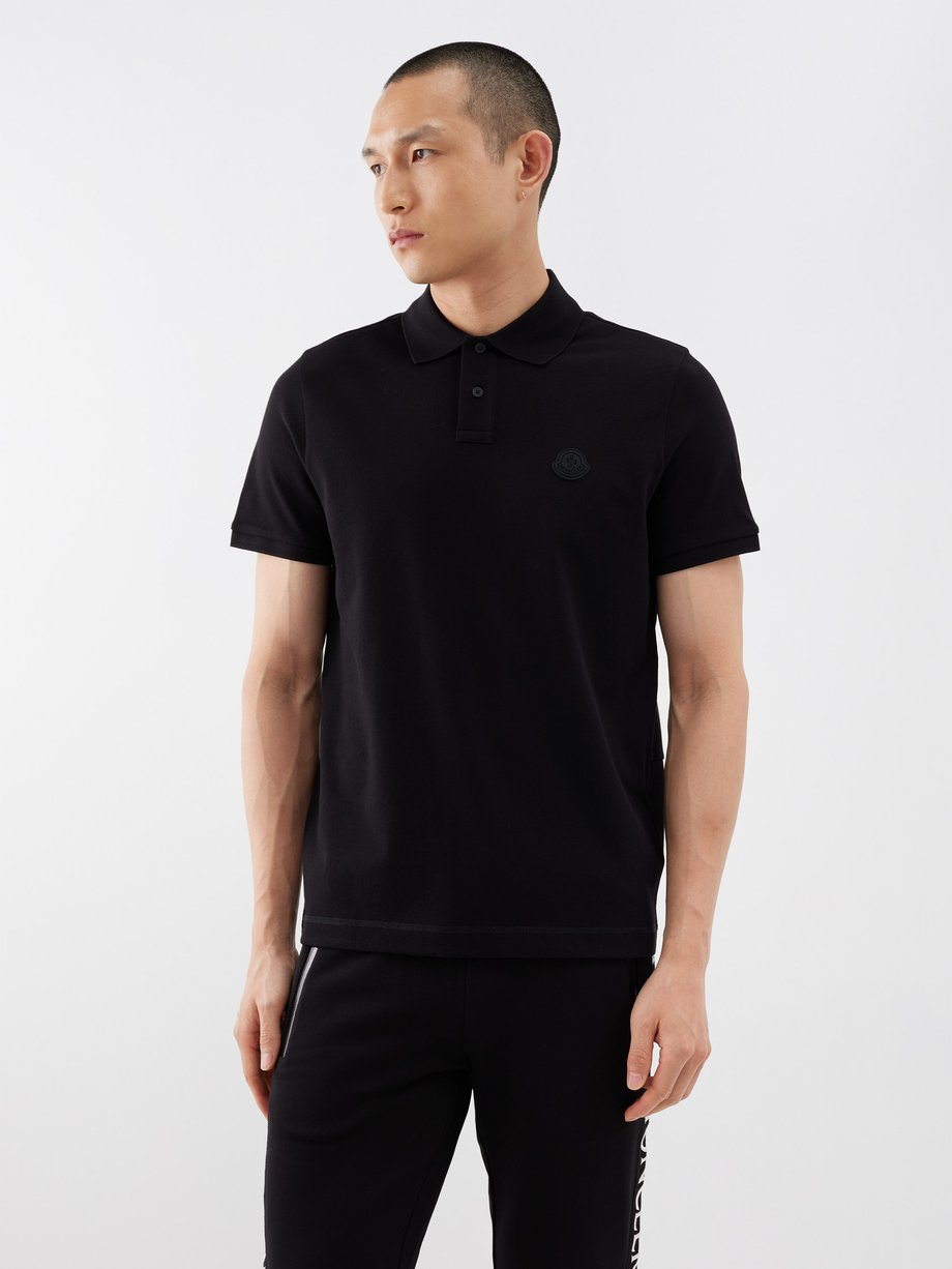 Black Tricolour cotton-piqué polo shirt | Moncler | MATCHES UK