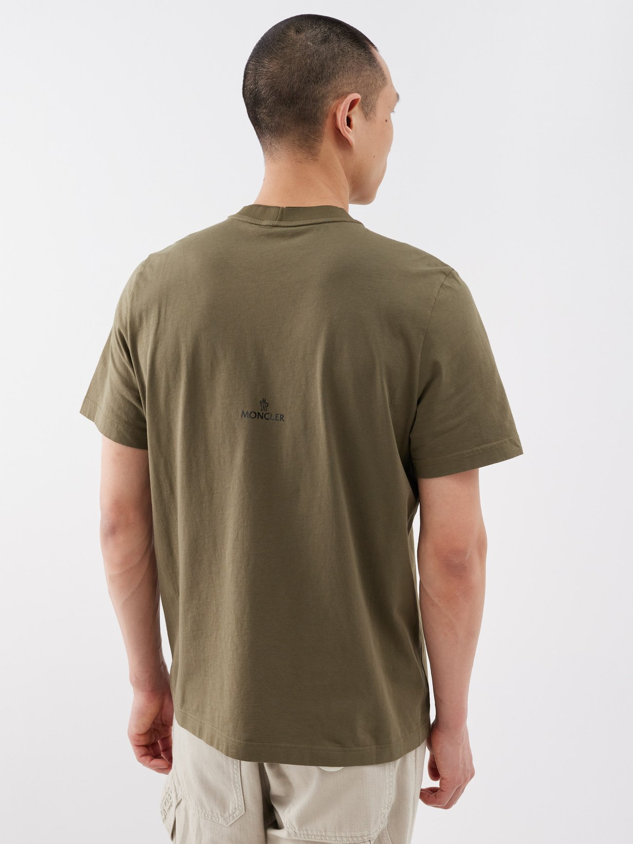 Moncler Logo Detail Cotton Jersey T-Shirt Olive Green