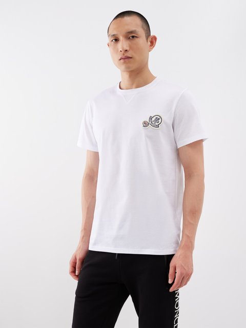 White Double logo-patch cotton-jersey T-shirt, Moncler