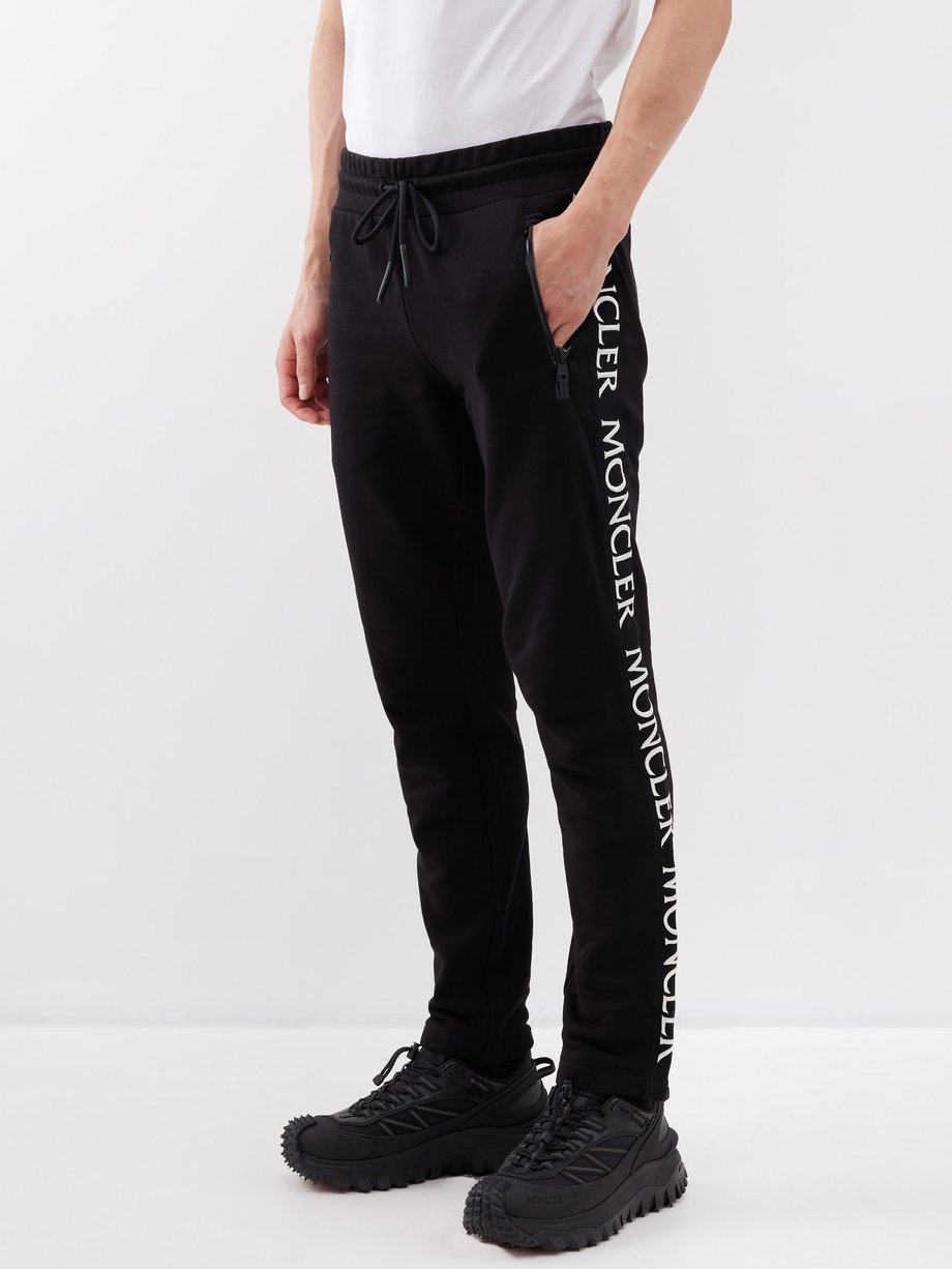 Black Logo-embroidered cotton-jersey track pants | Moncler | MATCHES UK
