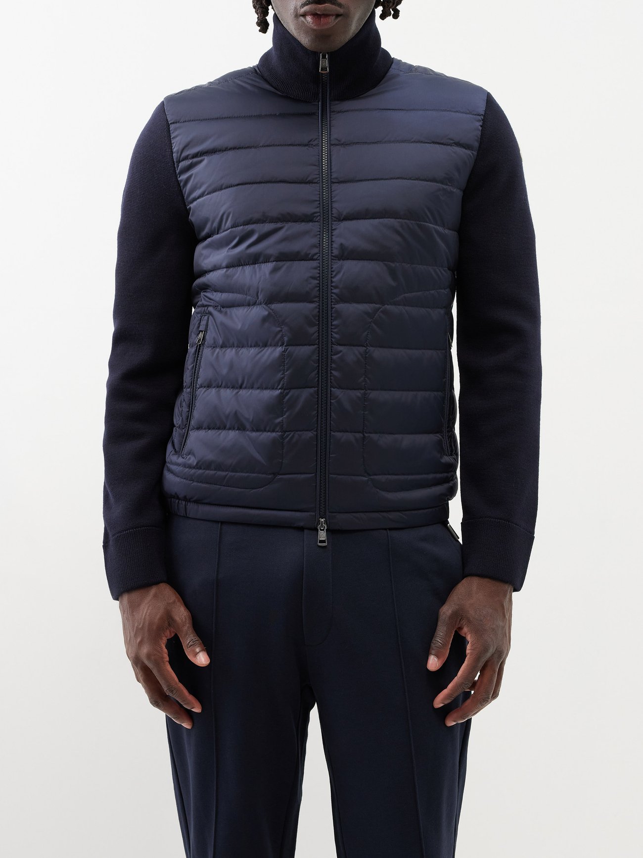 Navy Quilted down and wool-blend jacket | Moncler | MATCHES UK