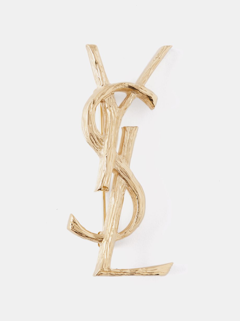 Gold YSL monogrammed brooch, Saint Laurent