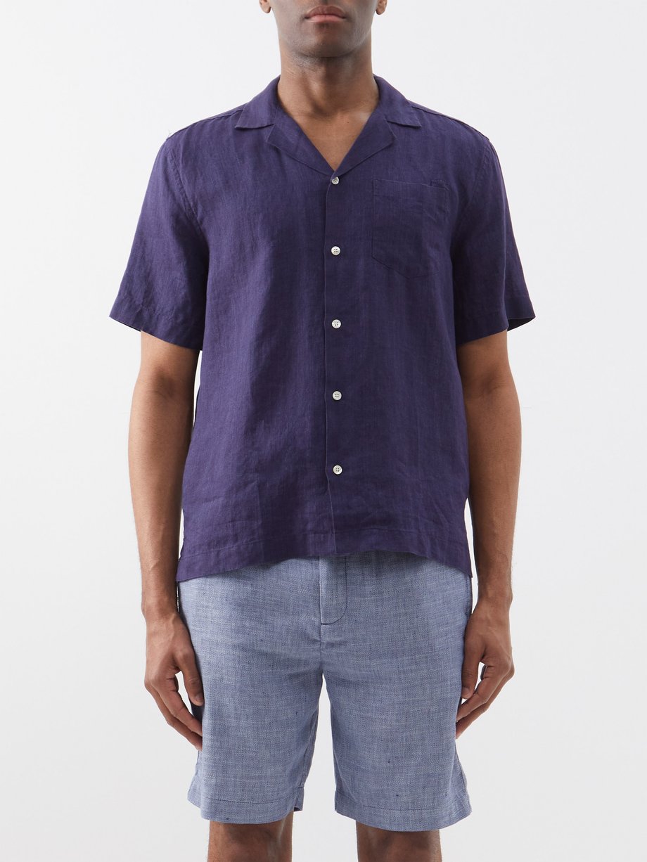 Navy Antonio linen short-sleeved shirt | Frescobol Carioca ...