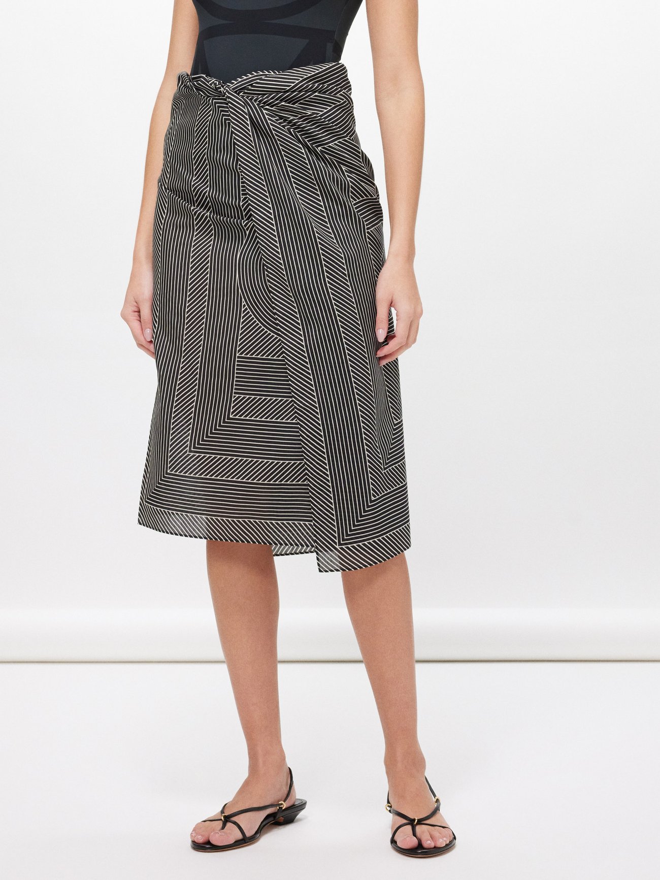 Black Striped monogram-print organic cotton-blend sarong