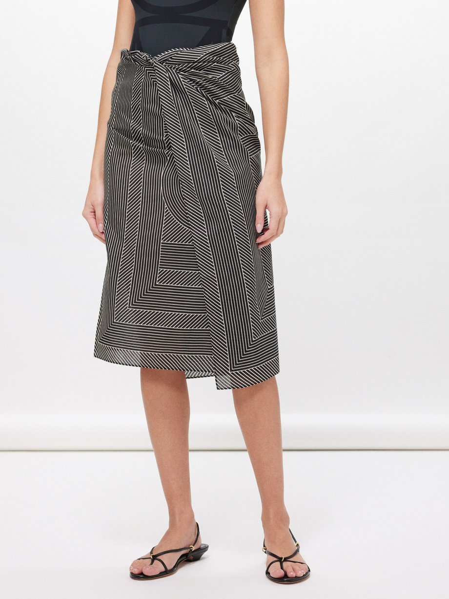 Black Striped monogram-print organic cotton-blend sarong | Toteme ...