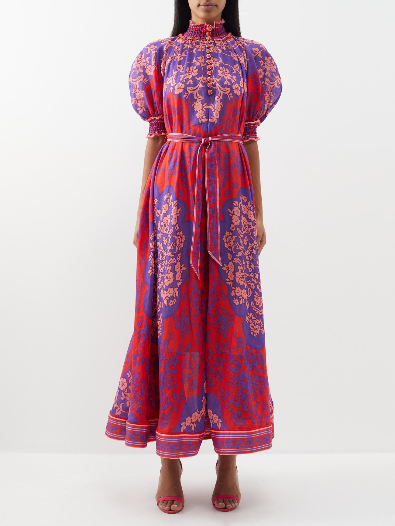 Red Raie floral-print puff-sleeve ramie dress | Zimmermann | MATCHES UK