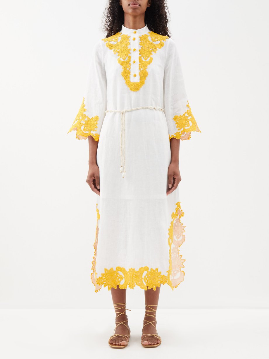 White Linen Dress With Floral Embroidery Sobachko, 41% OFF