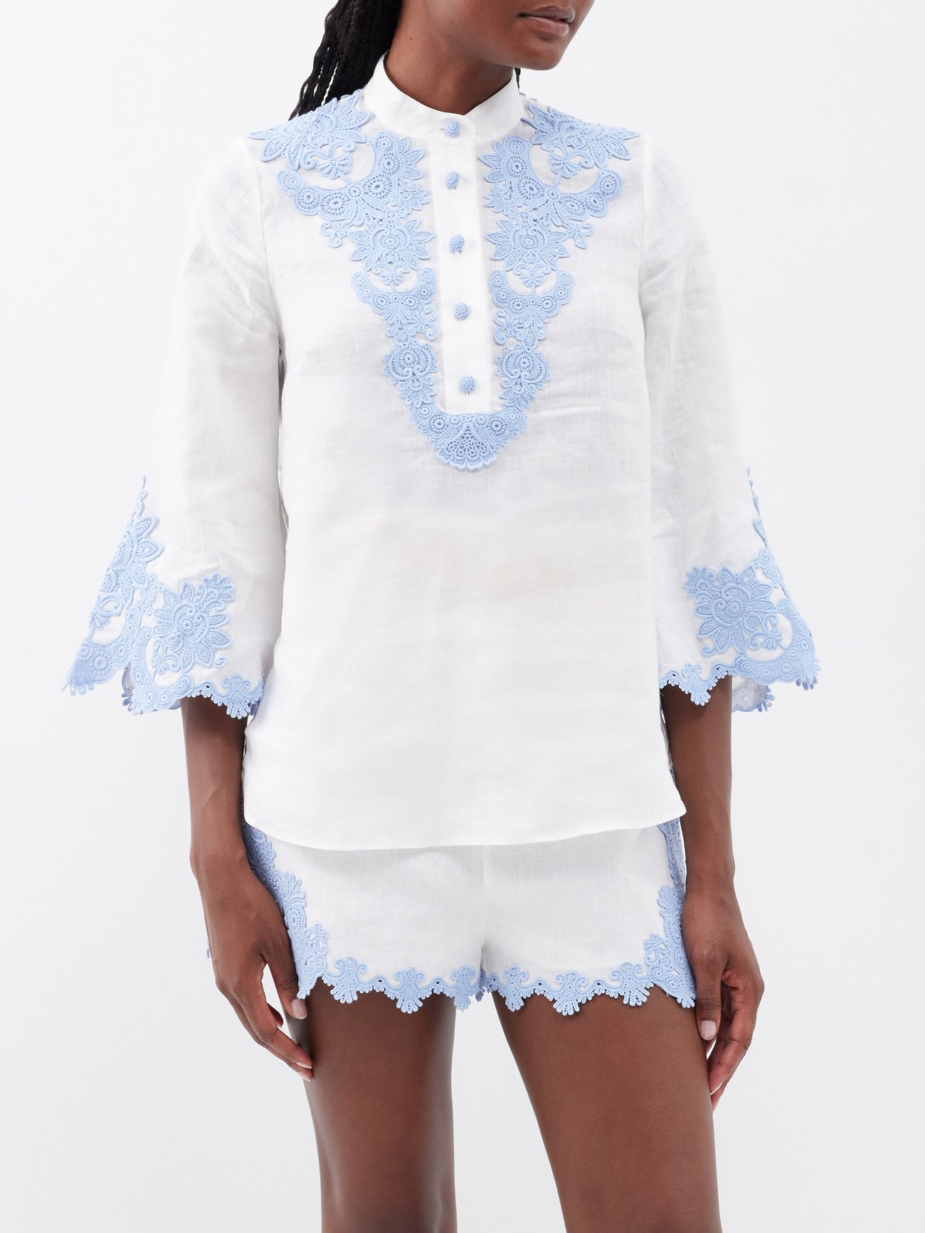 White Raie lace-embroidered linen-voile top | Zimmermann