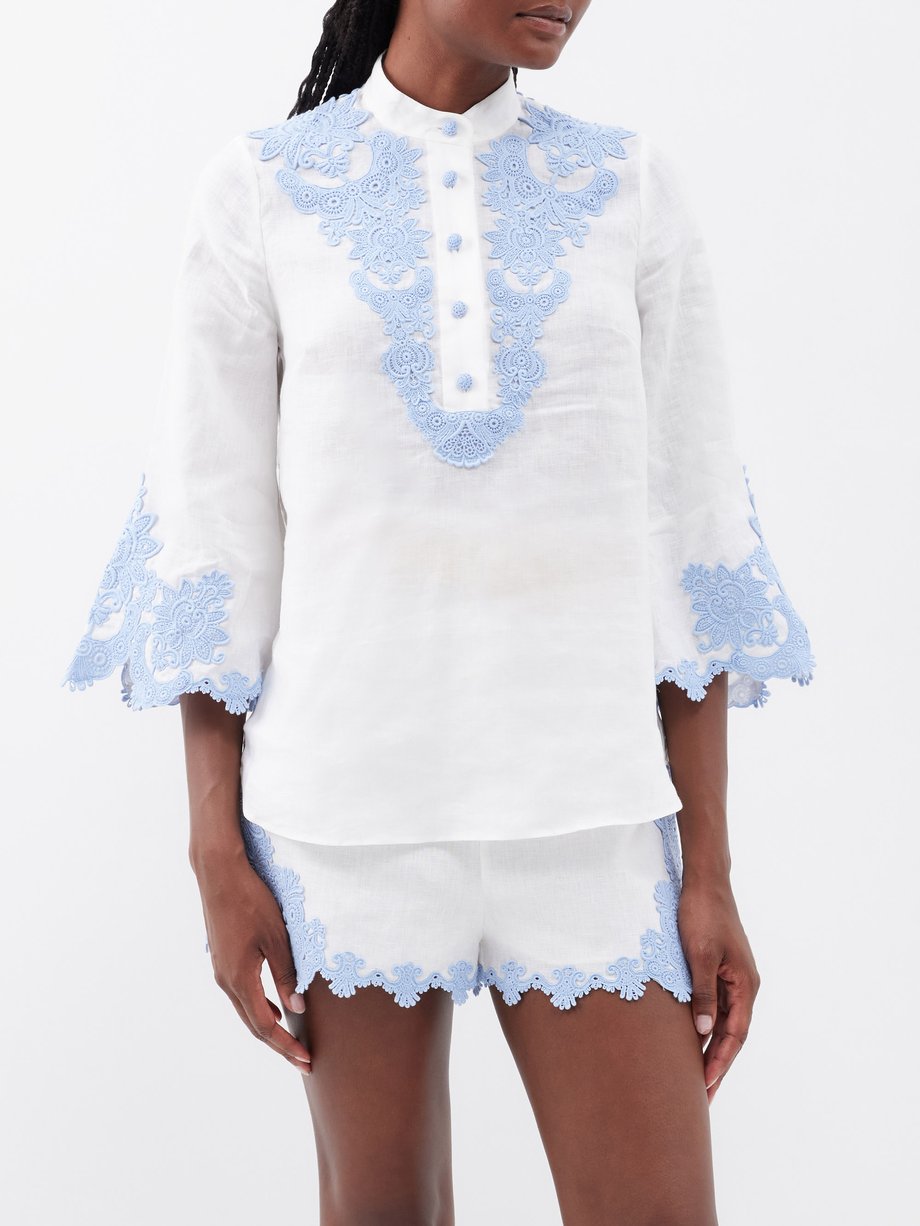 White Raie lace-embroidered linen-voile top | Zimmermann ...