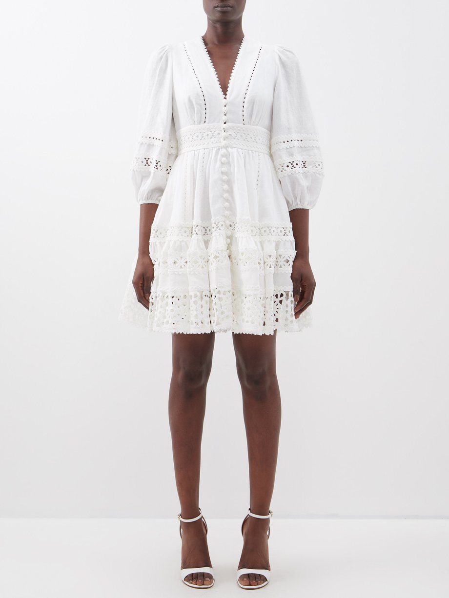 White Devi lace-embroidered linen mini dress | Zimmermann ...