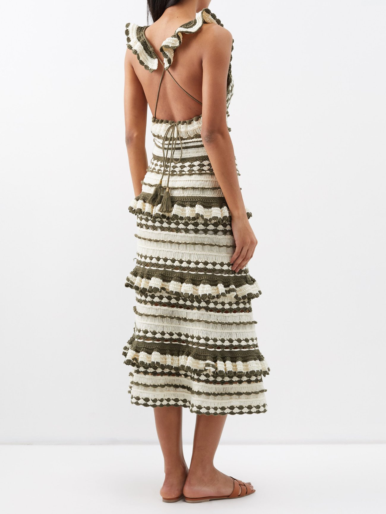 Devi striped cotton-crochet midi dress