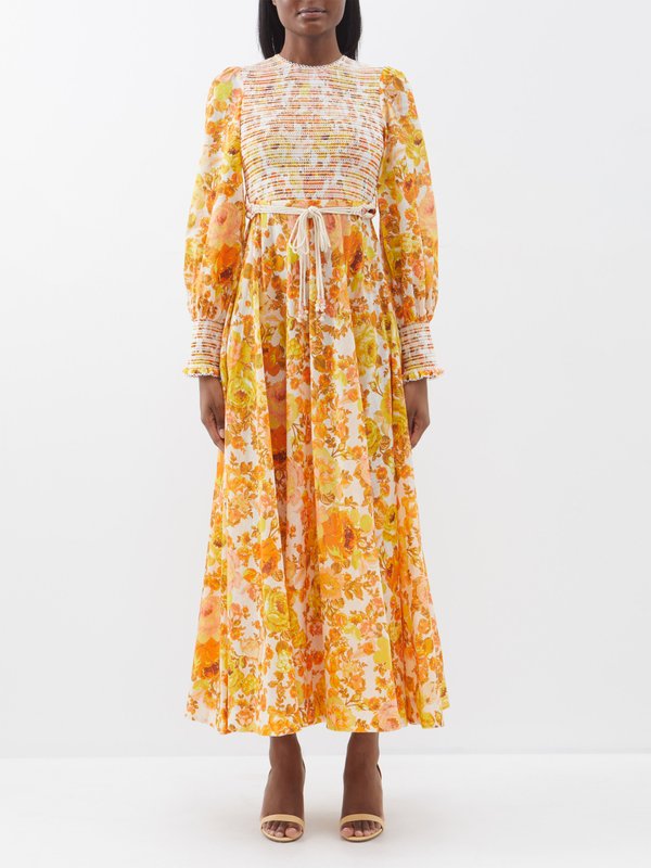Zimmermann Raie floral-print smocked-bodice cotton midi dress