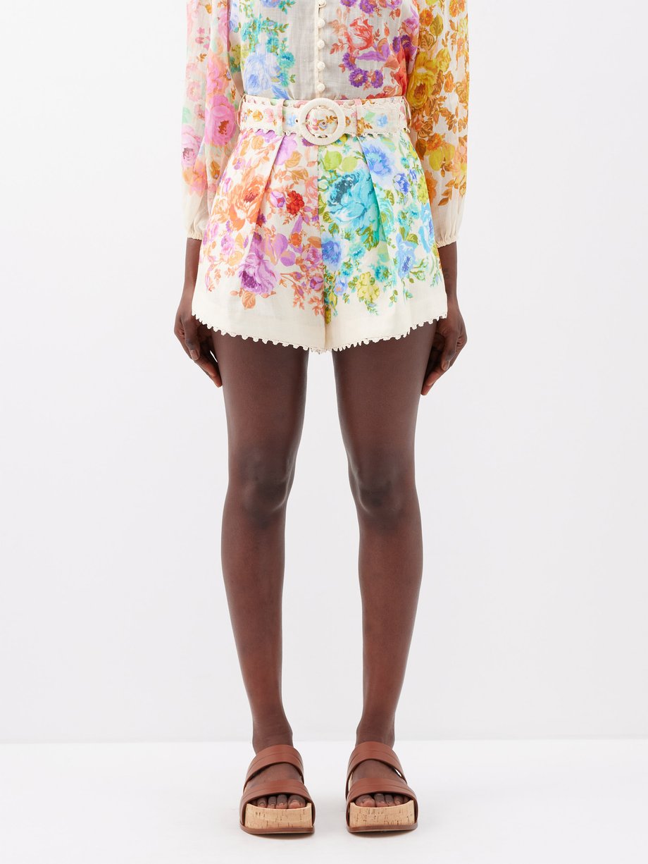 Print Raie floral-print linen shorts | Zimmermann | MATCHES UK