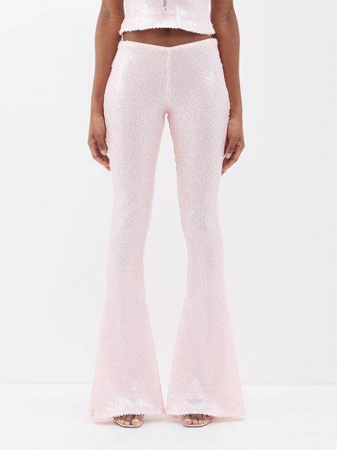 Pink Spat high-rise slit-hem velvet leggings, Norma Kamali