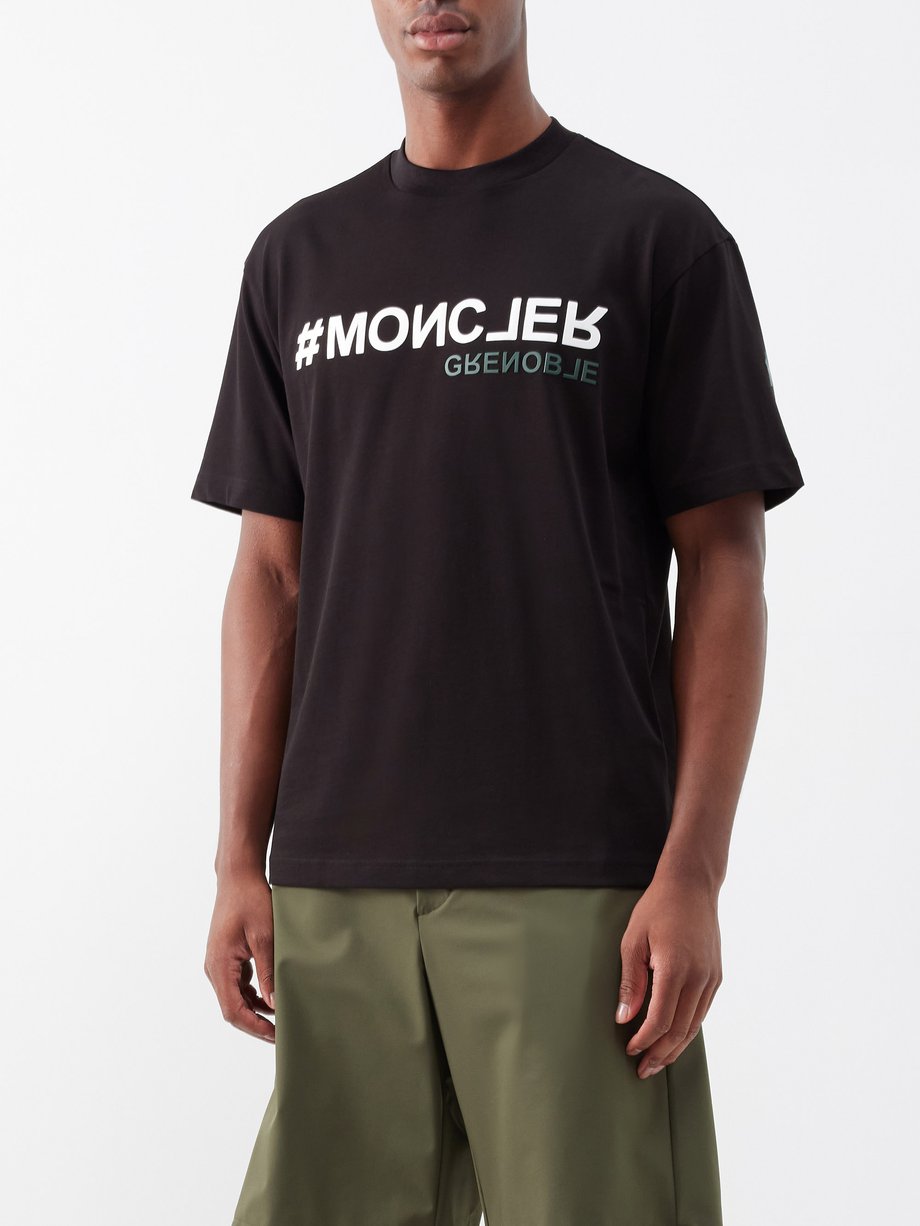 Logo Cotton Jersey T Shirt in Black - Moncler