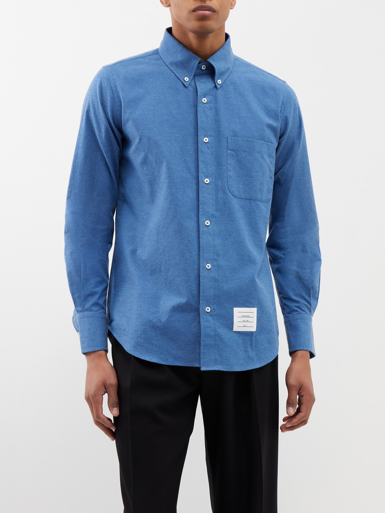 Blue Back-stripe cotton-flannel shirt | Thom Browne | MATCHESFASHION US