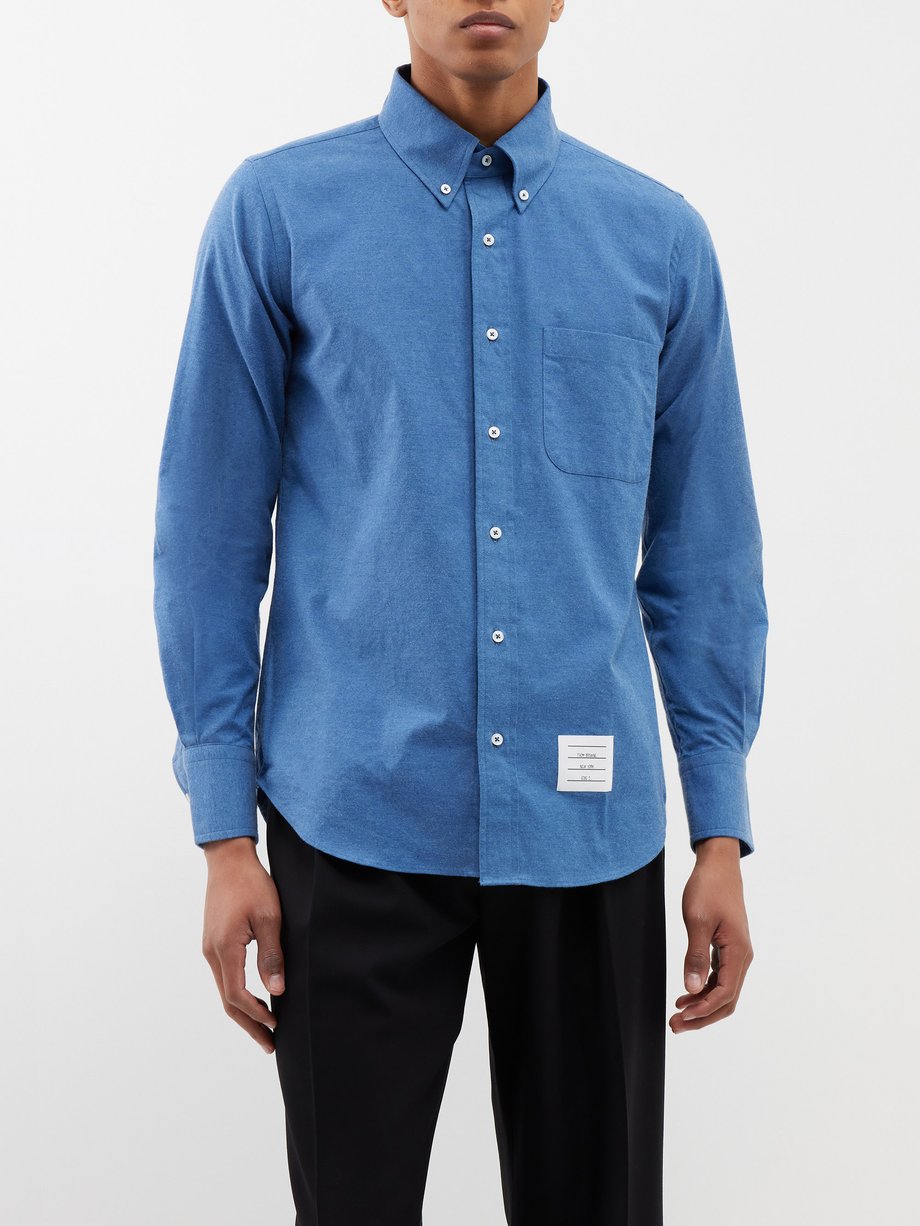 Blue Back-stripe cotton-flannel shirt | Thom Browne | MATCHESFASHION US
