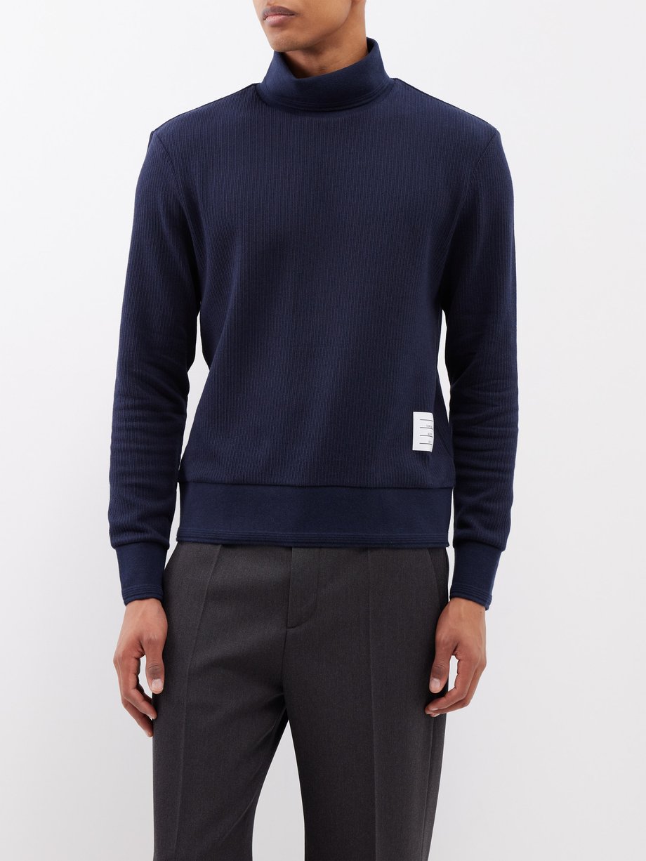 Navy Roll-neck ribbed-knit cotton sweater | Thom Browne | MATCHESFASHION UK