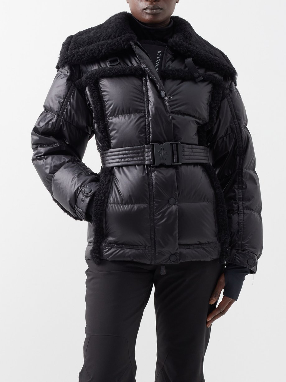 Black Biollay shearling-collar down ski jacket, Moncler Grenoble