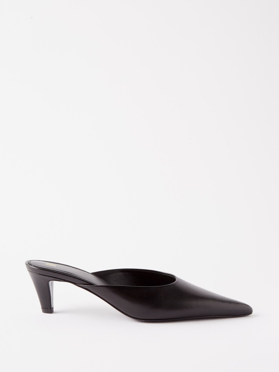 Black Pointed-toe leather mules | Toteme | MATCHES UK