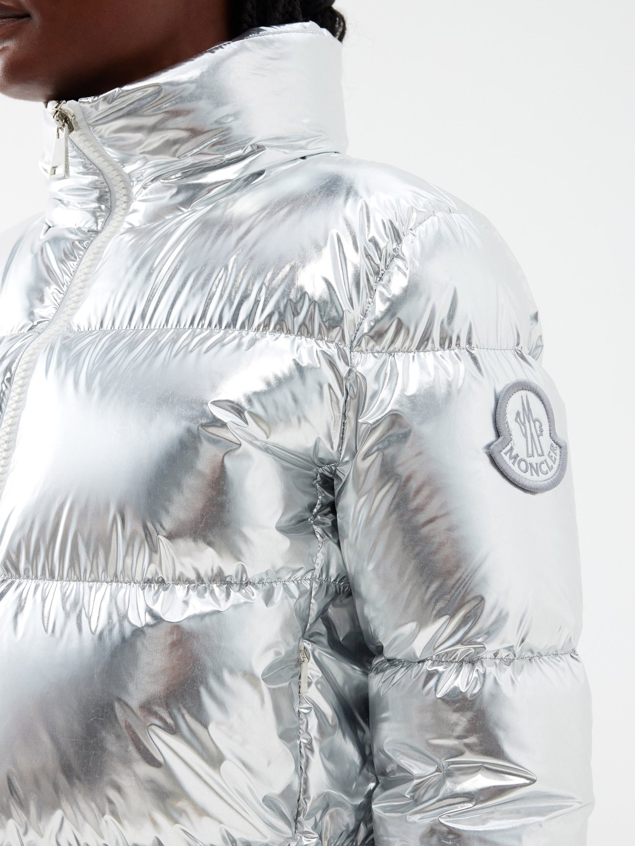 Meuse Metallic Down Jacket in Silver - Moncler