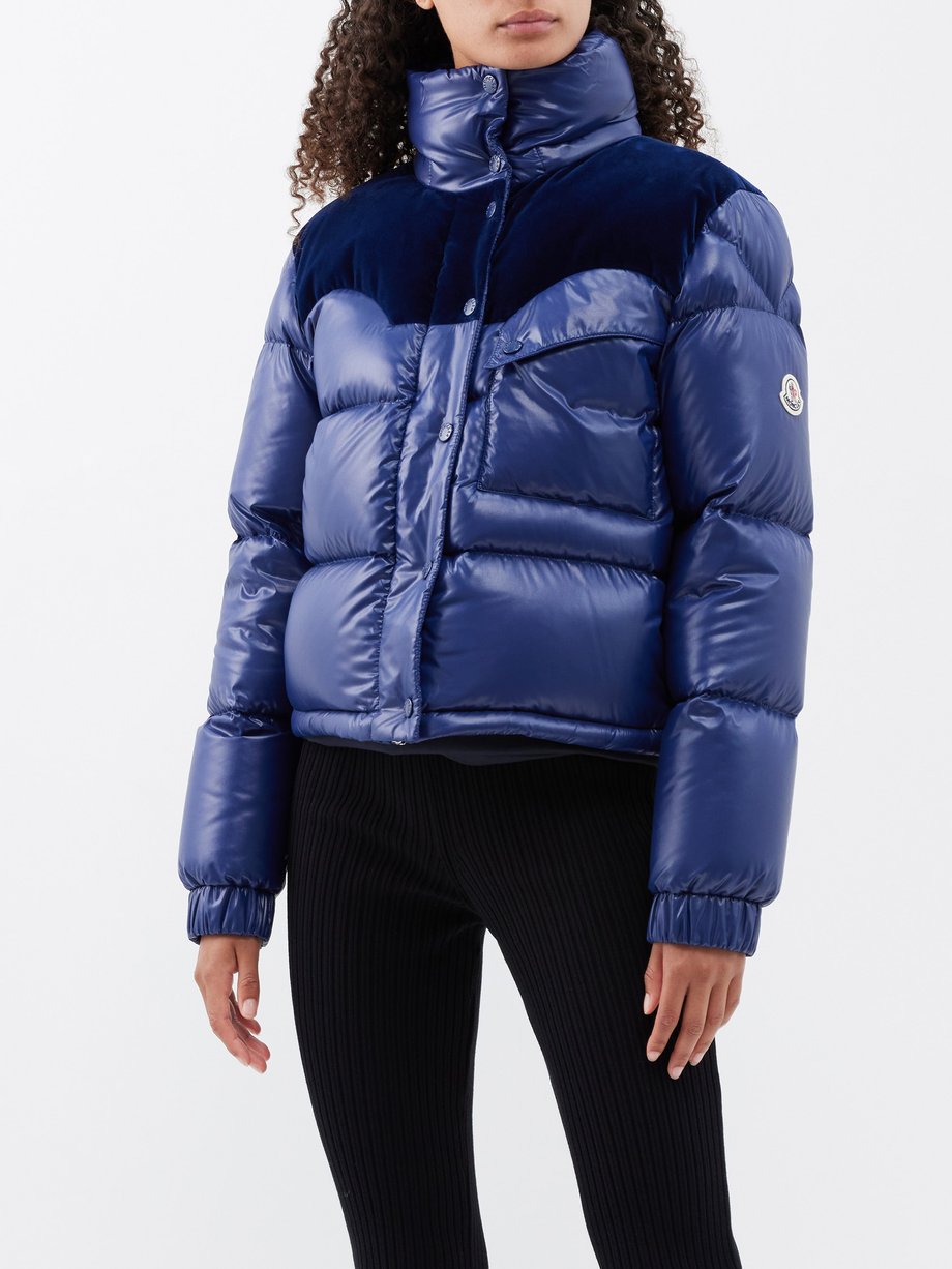 Blue Narmada velvet and nylon quilted down jacket | Moncler | MATCHES UK