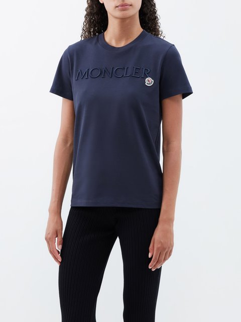 Navy Logo-embroidered cotton-jersey T-shirt | Moncler | MATCHES UK