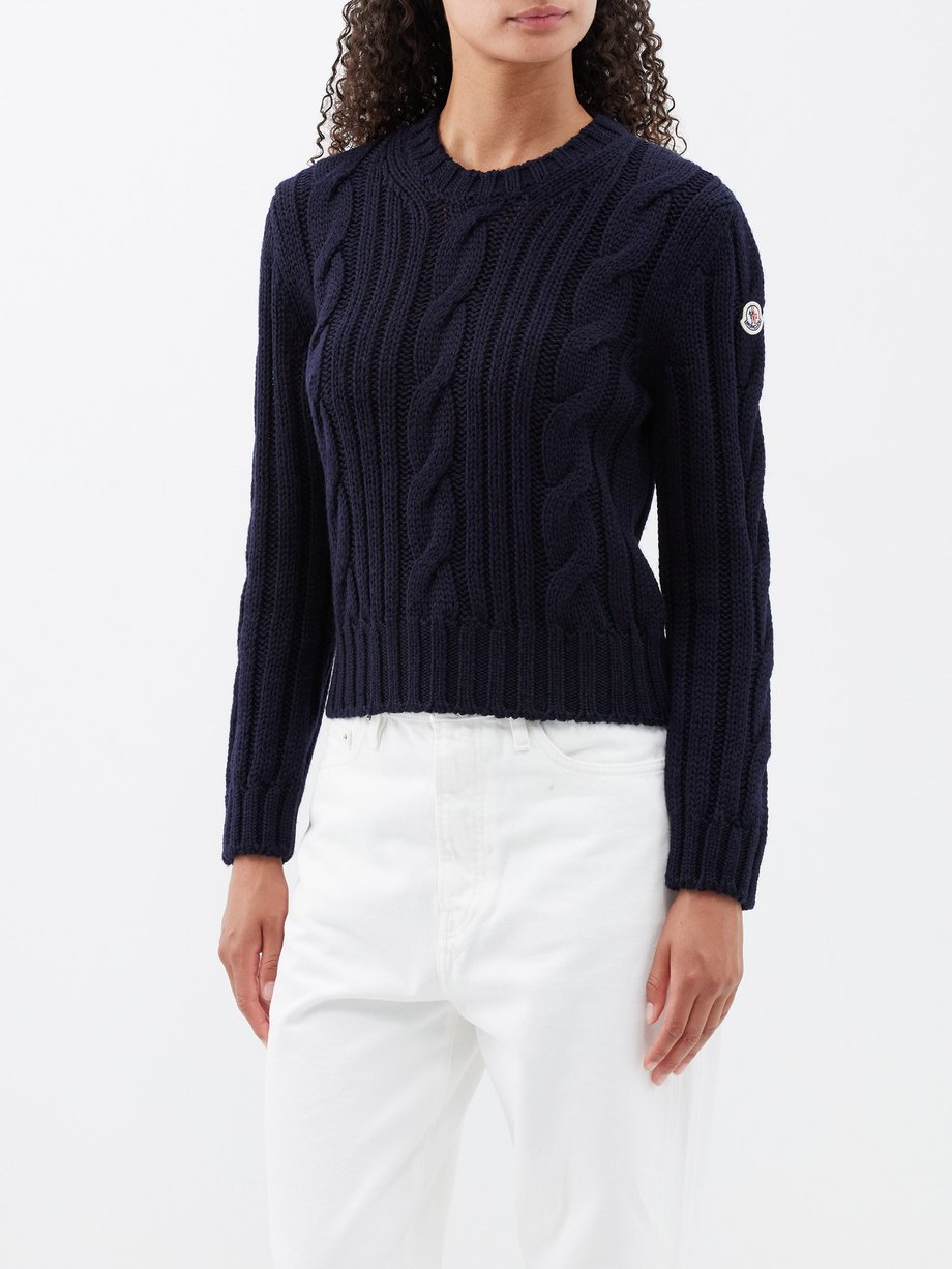 Navy Cable-knit nylon sweater | Moncler | MATCHES UK