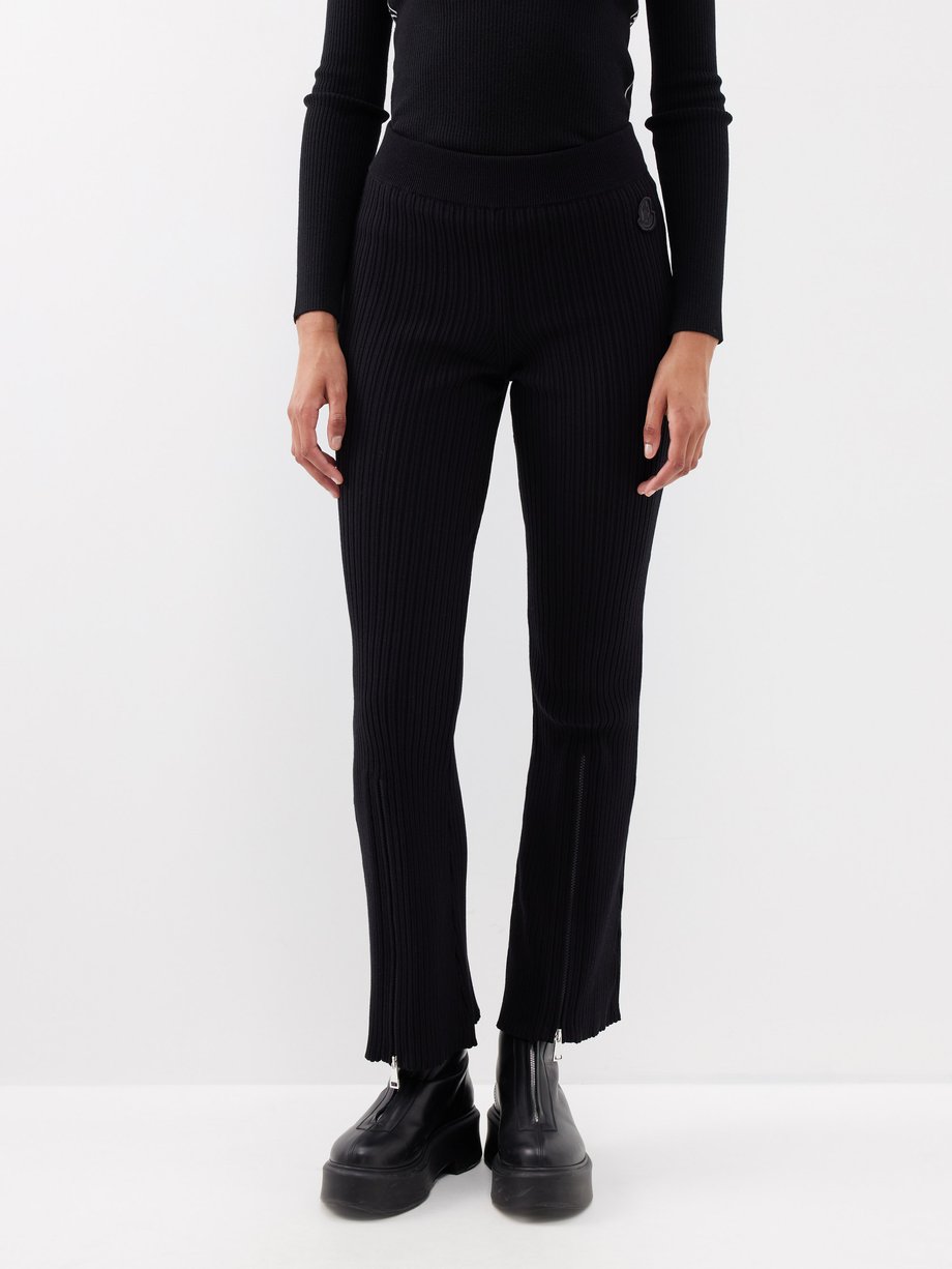 Black Zipped-cuff ribbed crepe trousers | Moncler | MATCHES UK